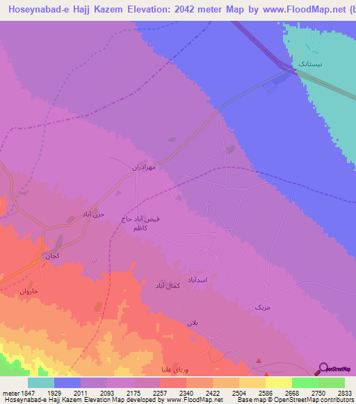 Hoseynabad-e Hajj Kazem,Iran Elevation Map