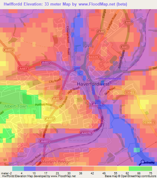 Hwlffordd,UK Elevation Map