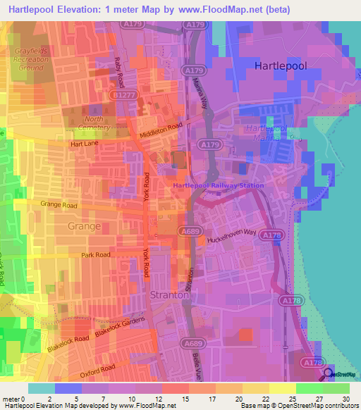 Hartlepool,UK Elevation Map