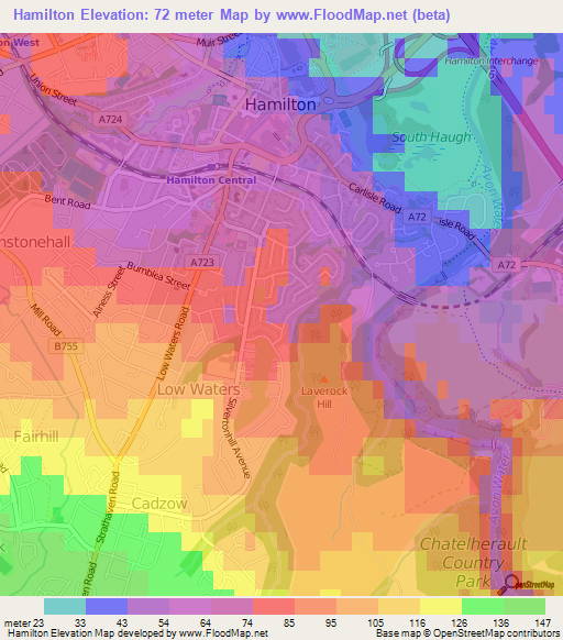 Hamilton,UK Elevation Map