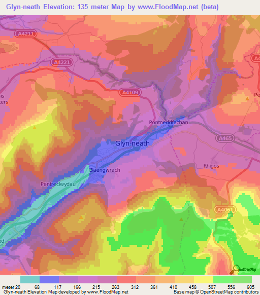 Glyn-neath,UK Elevation Map