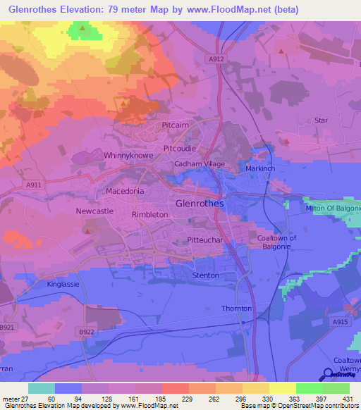 Elevation of Glenrothes,UK Elevation Map, Topography, Contour