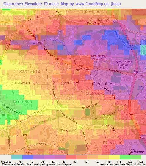 Glenrothes,UK Elevation Map