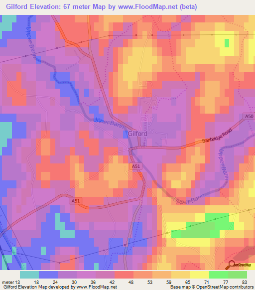 Gilford,UK Elevation Map