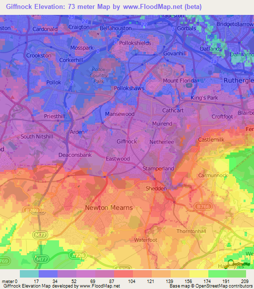 Giffnock,UK Elevation Map