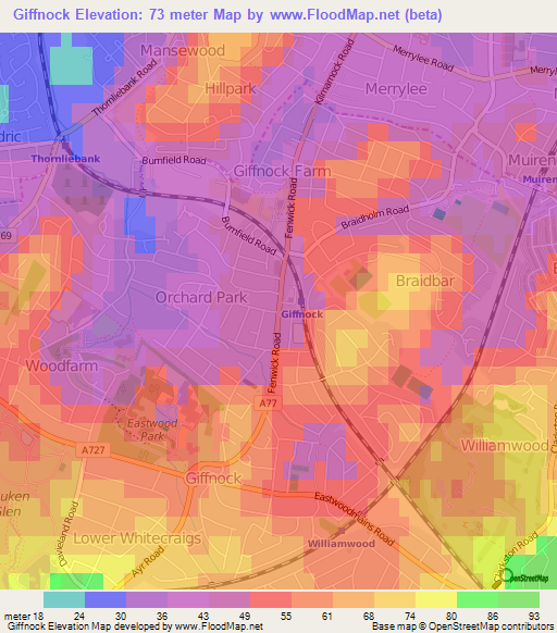 Giffnock,UK Elevation Map