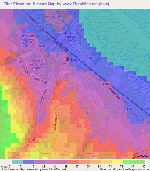 Flint,UK Elevation Map