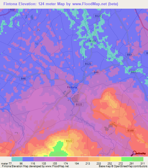 Fintona,UK Elevation Map