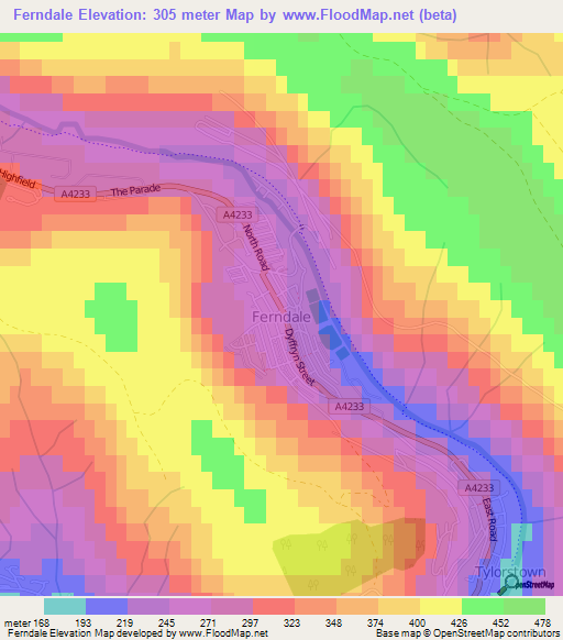 Elevation of Ferndale,UK Elevation Map, Topography, Contour