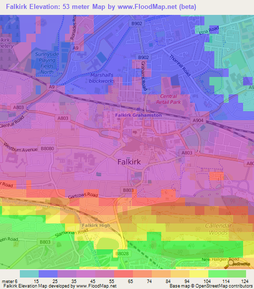 Falkirk,UK Elevation Map