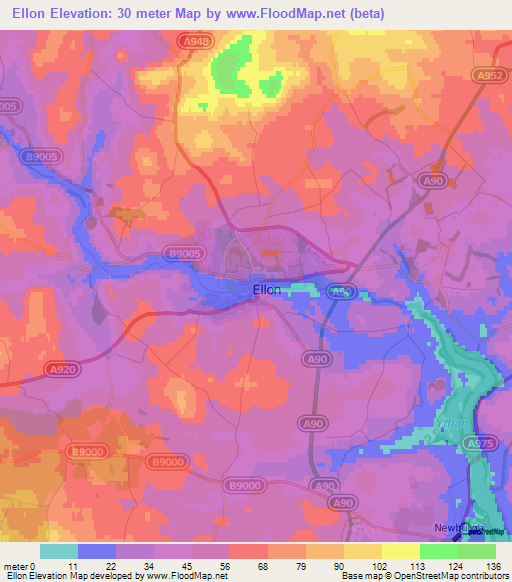 Ellon,UK Elevation Map