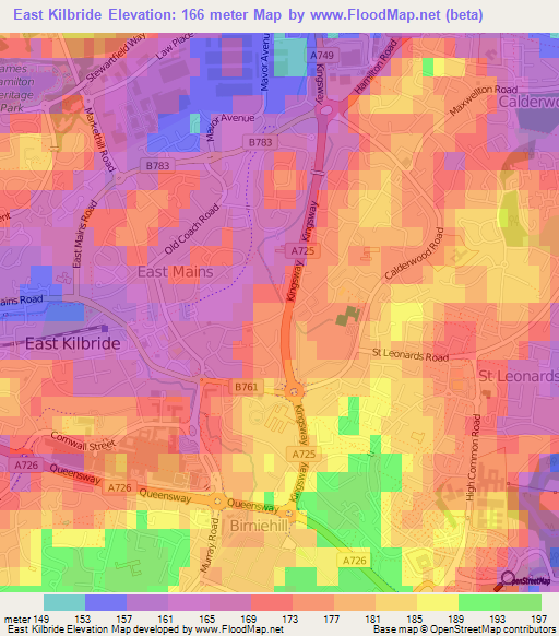 East Kilbride,UK Elevation Map
