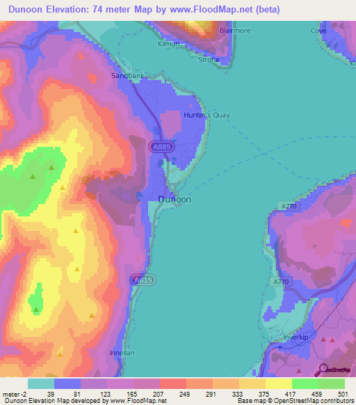 Dunoon,UK Elevation Map