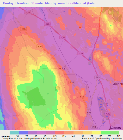 Dunloy,UK Elevation Map
