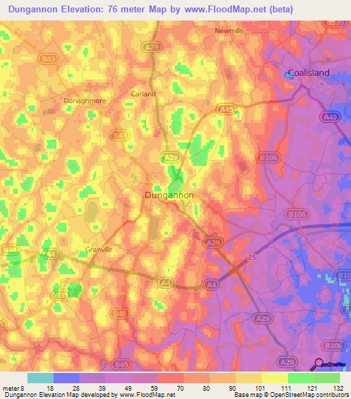 Dungannon,UK Elevation Map