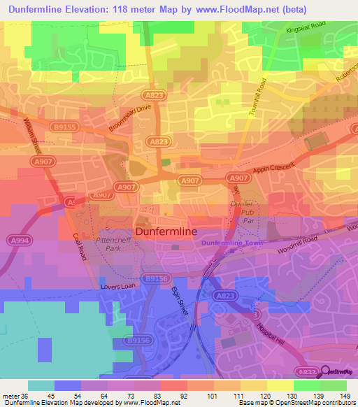 Dunfermline,UK Elevation Map