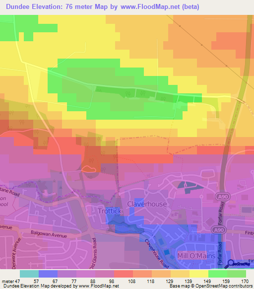 Dundee,UK Elevation Map