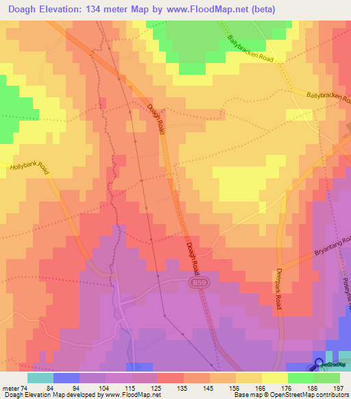 Doagh,UK Elevation Map
