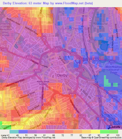 Derby,UK Elevation Map