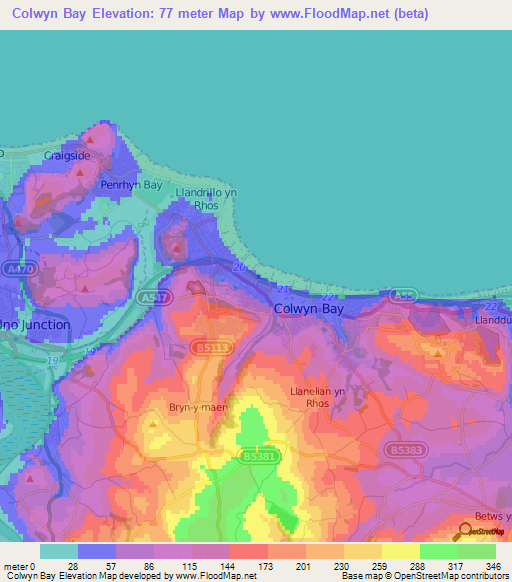 Colwyn Bay,UK Elevation Map