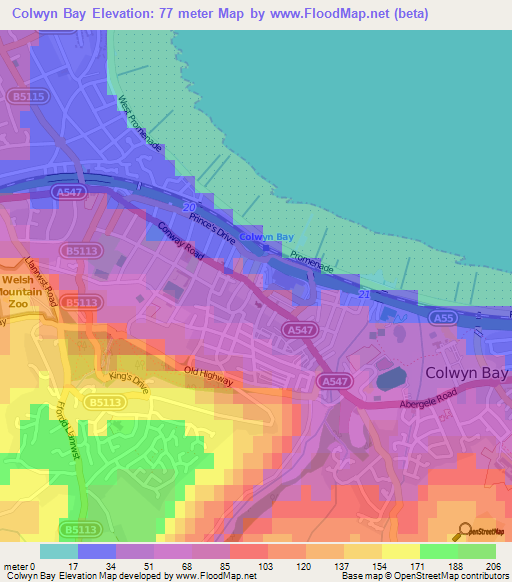 Colwyn Bay,UK Elevation Map