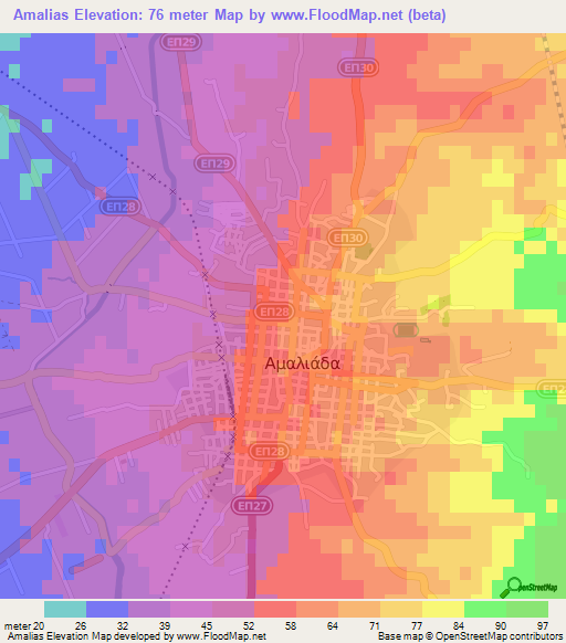 Amalias,Greece Elevation Map