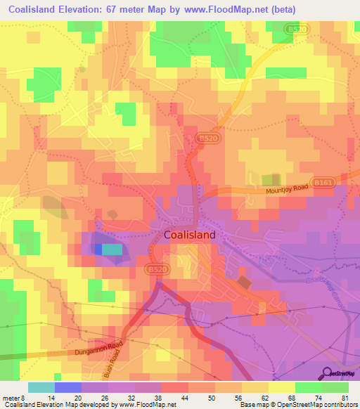 Coalisland,UK Elevation Map
