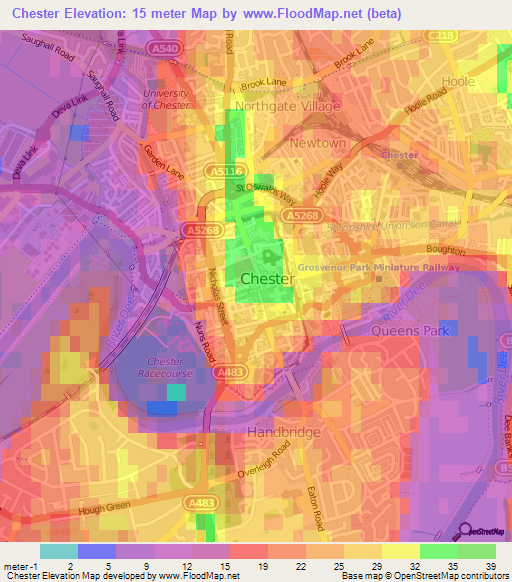 Chester,UK Elevation Map