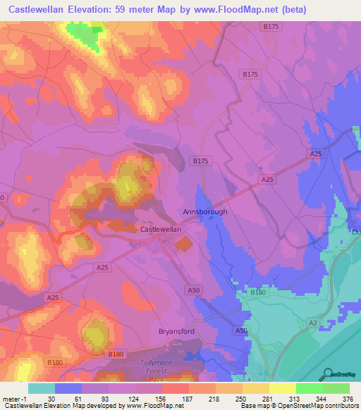 Castlewellan,UK Elevation Map