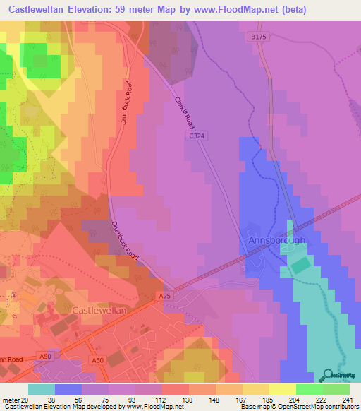 Castlewellan,UK Elevation Map
