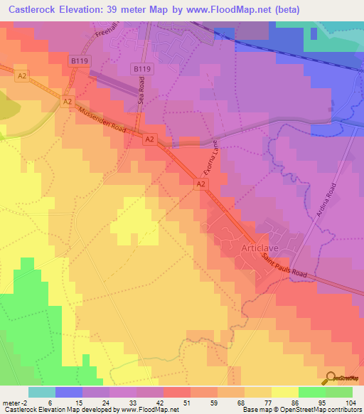 Castlerock,UK Elevation Map