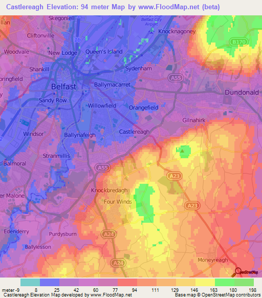 Castlereagh,UK Elevation Map
