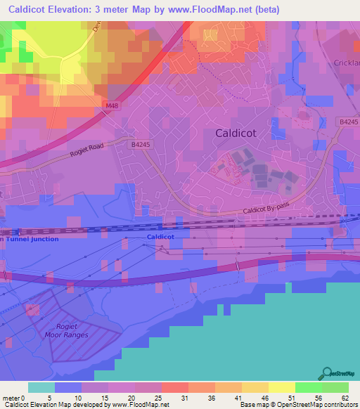 Caldicot,UK Elevation Map