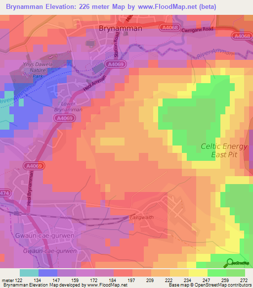 Brynamman,UK Elevation Map