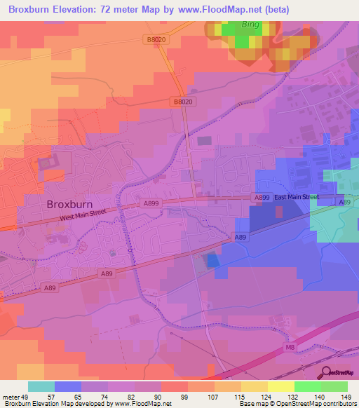Broxburn,UK Elevation Map