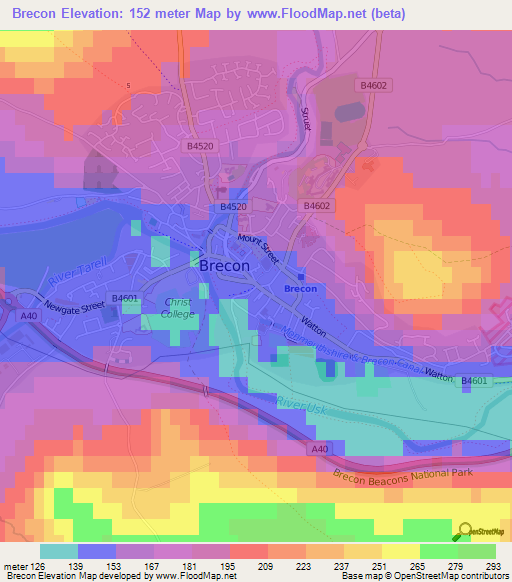 Brecon,UK Elevation Map