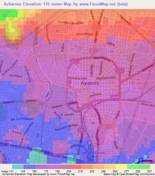 Acharnes,Greece Elevation Map