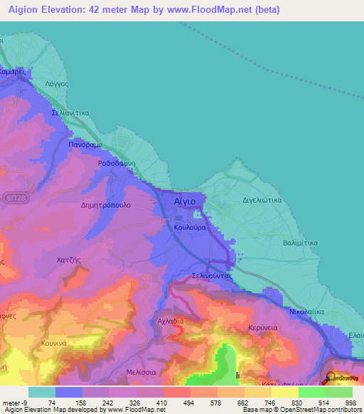Aigion,Greece Elevation Map