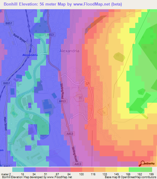 Bonhill,UK Elevation Map