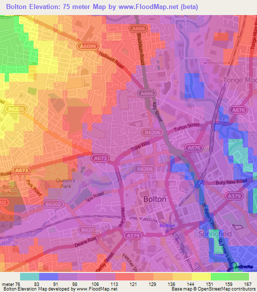 Bolton,UK Elevation Map