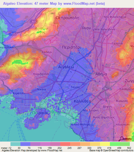 Aigaleo,Greece Elevation Map