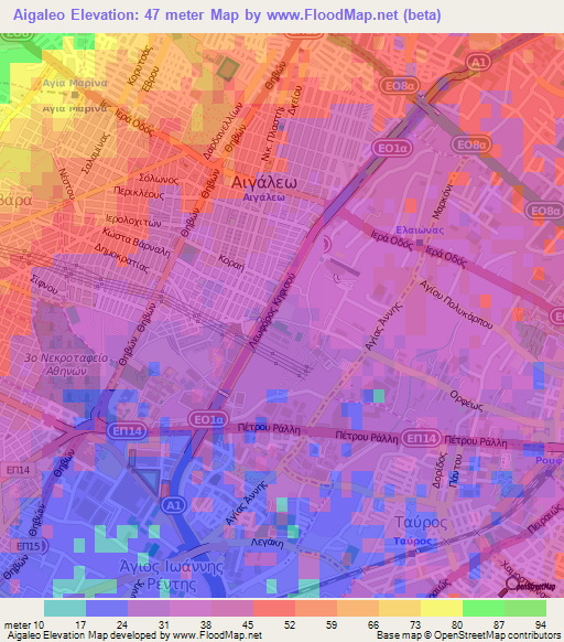 Aigaleo,Greece Elevation Map
