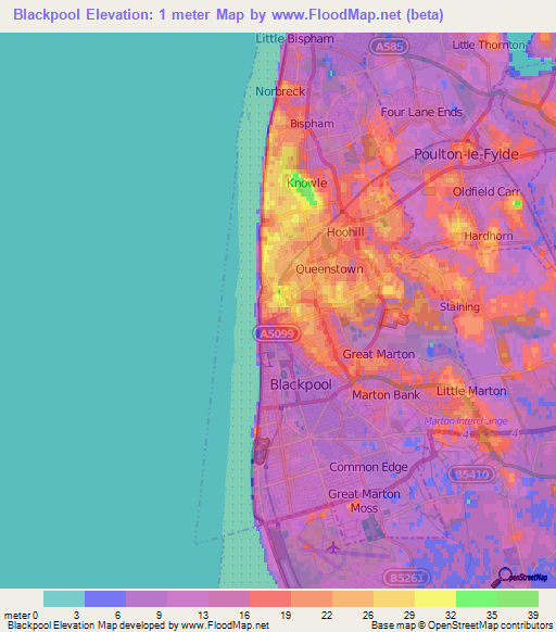 Blackpool,UK Elevation Map