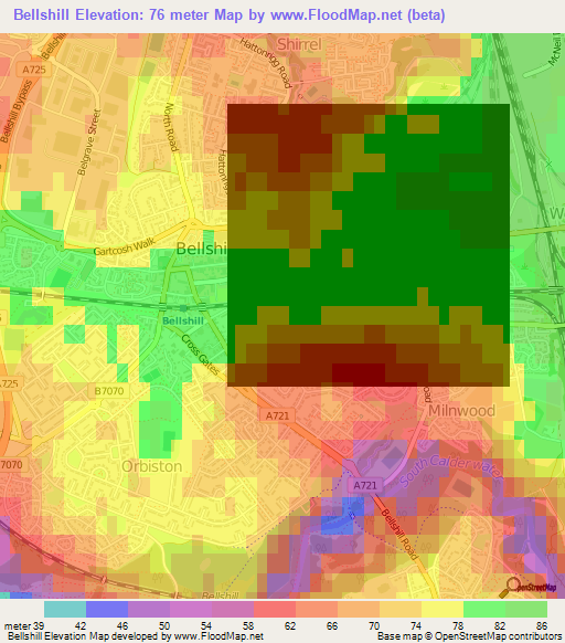 Bellshill,UK Elevation Map