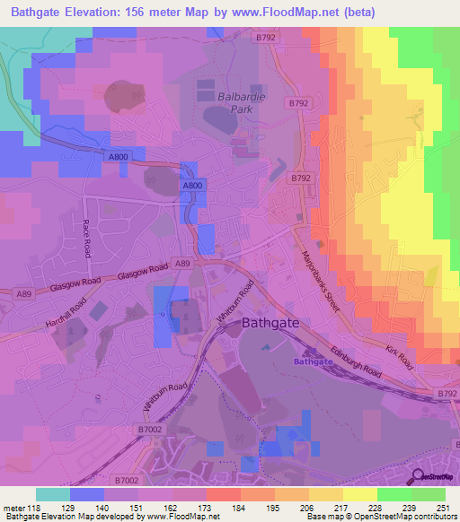 Bathgate,UK Elevation Map