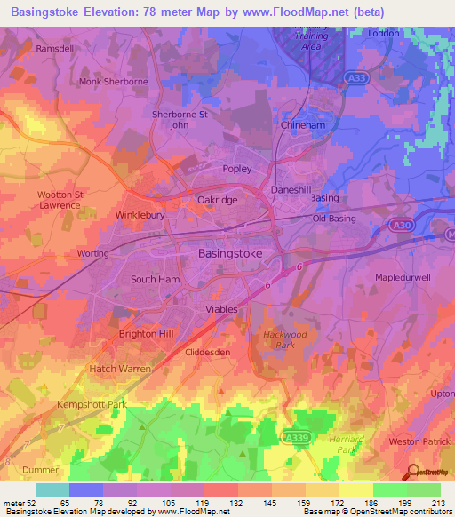 Basingstoke,UK Elevation Map