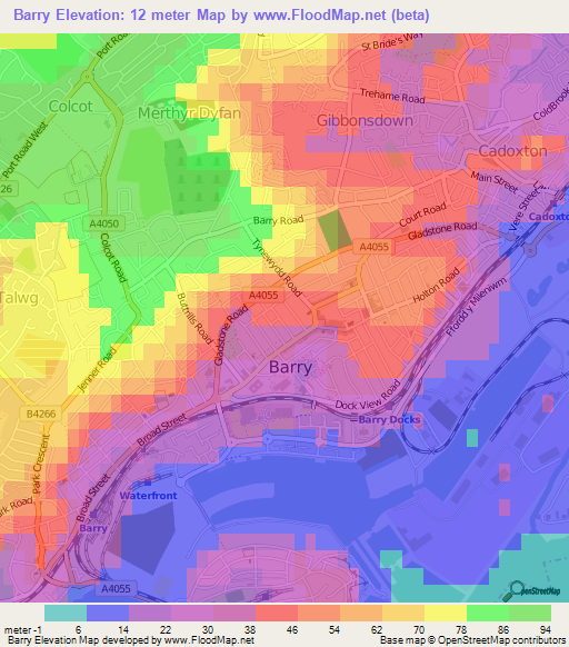 Barry,UK Elevation Map