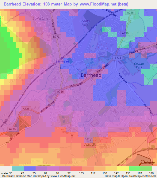 Barrhead,UK Elevation Map