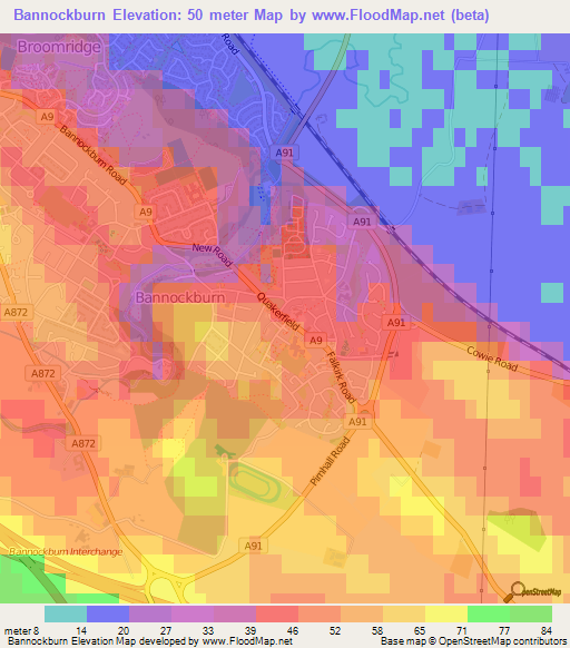 Bannockburn,UK Elevation Map