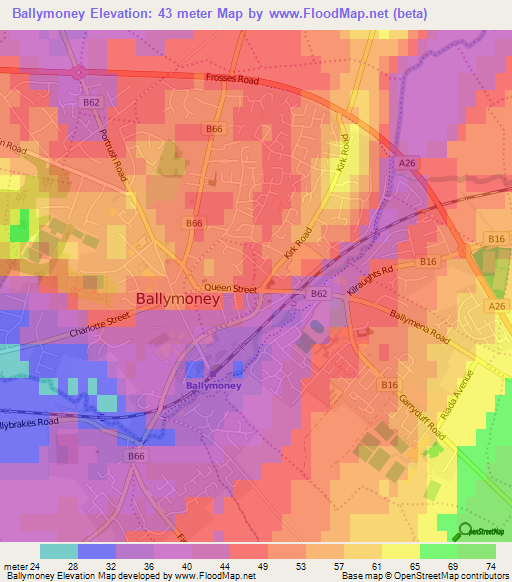 Ballymoney,UK Elevation Map